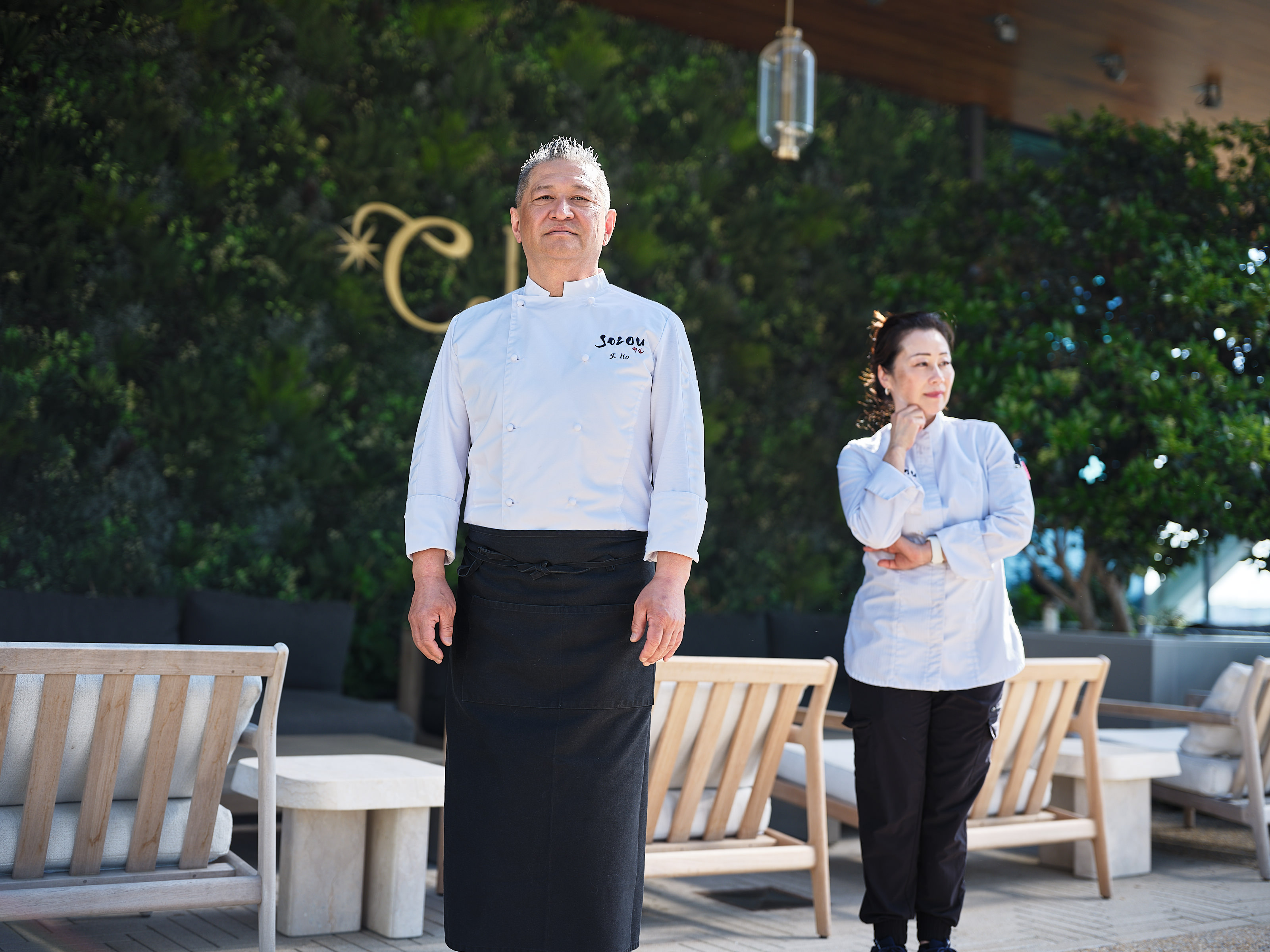 Chef Ito and Chef Lisa on the rooftop